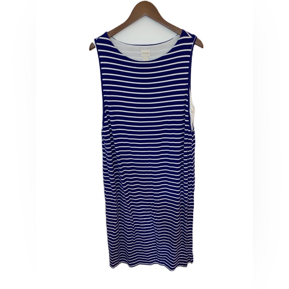 Chico’s Maxi Dress Women’s Size 3/XL/16 Sleeveless Blue White Stripe Soft Knit